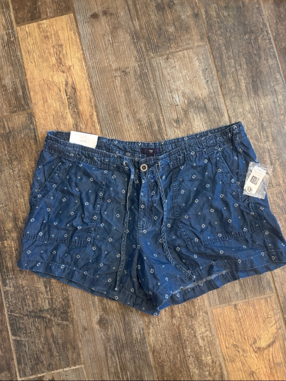 GAP Indigo Blue Printed Denim Drawstring Shorts